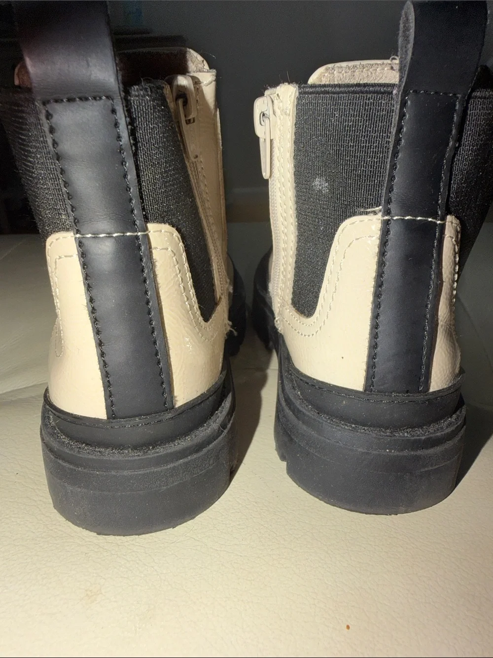 Zara Cream and Black Chunky Chelsea Booties